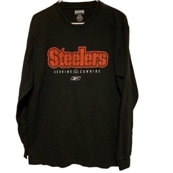 PITTSBURGH STEELERS GENUINE COWHIDE SIZE MEDIUM LONG SLEEVED T-SHIRT - Picture 1 of 3